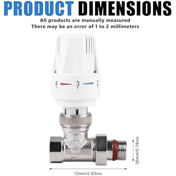 THERMOSTATIC VALVE THERMOSTATIC HEAD, 1/2 INCH THERMOSTATIC VALVE WITH THREADED CONNECTION, THERMOSTAT SET, RETURN FITTING 1/2 INCH PASSAGE RADIATOR VALVE, HEATING VALVE, WHITE - Image 3