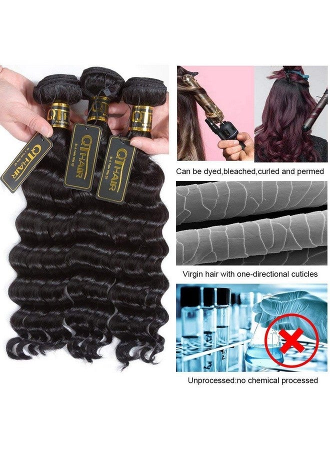 QTHAIR 16A loose Deep Wave Bundles with Closure for Black Women(12 14 16+10)100% Unprocessed Brazilian Deep Wave Human Hair 3 Bundles with 4X4 Lace Closure Free Part Natural Color - Image 5