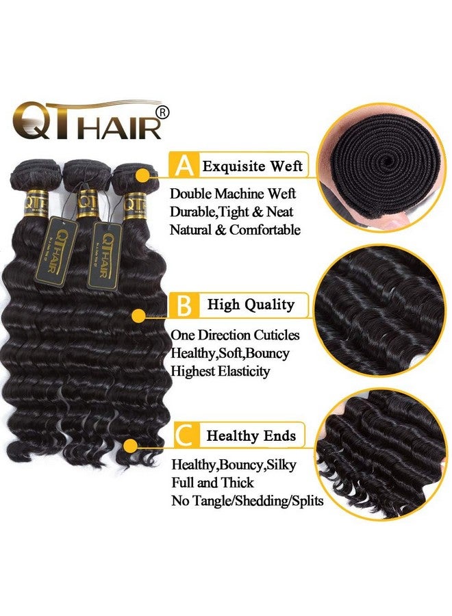 QTHAIR 16A loose Deep Wave Bundles with Closure for Black Women(12 14 16+10)100% Unprocessed Brazilian Deep Wave Human Hair 3 Bundles with 4X4 Lace Closure Free Part Natural Color - Image 4