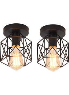 بيوينتي Vintage Ceiling Light, Industrial Semi-Flush Mount Chandeliers with Metal Cage, E27 Base Ceiling Lamp Fixture for Porch Hallway Kitchen Farmhouse Lighting (Black, 2 Packs)  - Image 1