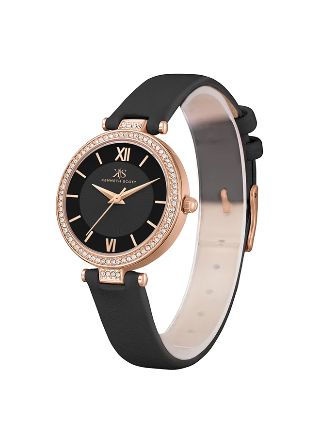 كينيث سكوت Kenneth Scott Women's Black Dial Analog Watch - K23539-RLBB