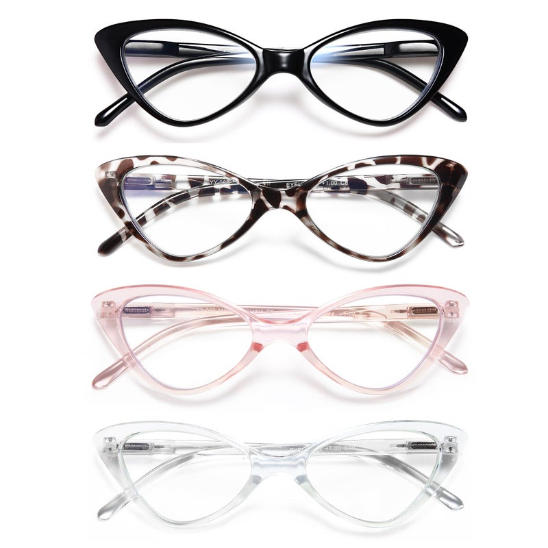 EYEURL 4Pack Reading Glasses for Women Fashion Cat Eye Blue Light Blocking Readers with Spring Hinges150 AntiGlareUV Rays