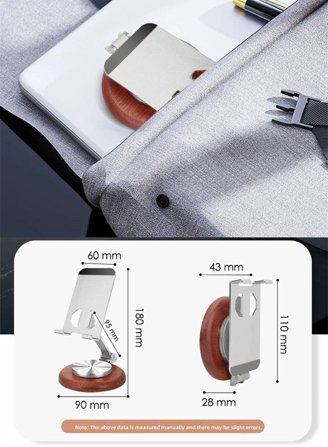 Phone Holder Premium,Mobile and Tablet Stand,360° Swivelling Solid Wood Base+All-Metal Adjustable Collapsible Premium Phone Holder,With Anti-slip Pads Phone Mount ,Compatible with iPhone,iPad,Android Mobile Phones and Tablets for Office/Live/Movie Watching,Mount,Mobile and Tablet Holder Premium-Silver - Image 2