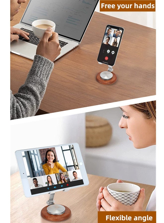 Phone Holder Premium,Mobile and Tablet Stand,360° Swivelling Solid Wood Base+All-Metal Adjustable Collapsible Premium Phone Holder,With Anti-slip Pads Phone Mount ,Compatible with iPhone,iPad,Android Mobile Phones and Tablets for Office/Live/Movie Watching,Mount,Mobile and Tablet Holder Premium-Silver - Image 3