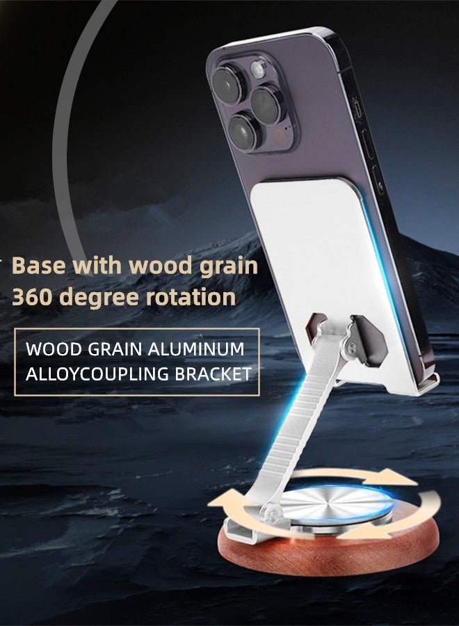 Phone Holder Premium,Mobile and Tablet Stand,360° Swivelling Solid Wood Base+All-Metal Adjustable Collapsible Premium Phone Holder,With Anti-slip Pads Phone Mount ,Compatible with iPhone,iPad,Android Mobile Phones and Tablets for Office/Live/Movie Watching,Mount,Mobile and Tablet Holder Premium-Silver - Image 4