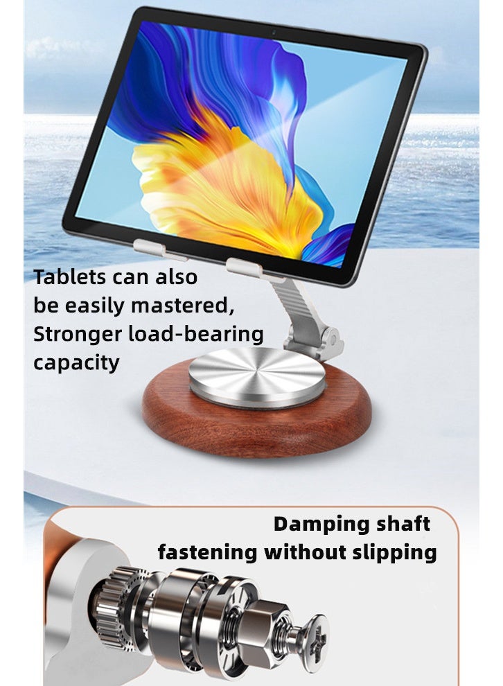 Phone Holder Premium,Mobile and Tablet Stand,360° Swivelling Solid Wood Base+All-Metal Adjustable Collapsible Premium Phone Holder,With Anti-slip Pads Phone Mount ,Compatible with iPhone,iPad,Android Mobile Phones and Tablets for Office/Live/Movie Watching,Mount,Mobile and Tablet Holder Premium-Silver - Image 5