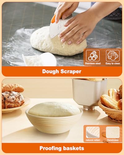 DEORFGO Sourdough Bread Baking Supplies Tools,10 Inch Oval & 9 Inch Round Banneton Bread Proofing Basket Set,Sourdough Starter Kit Gift for Bread Making (white with Starter Jar) - Image 5