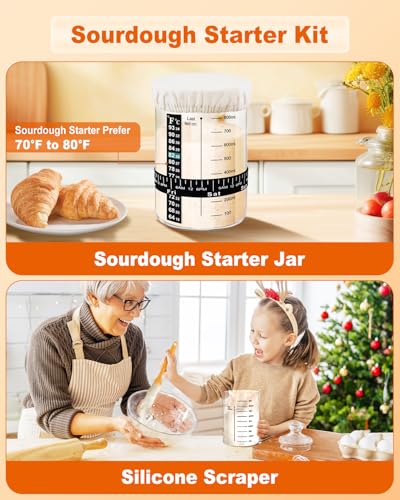 DEORFGO Sourdough Bread Baking Supplies Tools,10 Inch Oval & 9 Inch Round Banneton Bread Proofing Basket Set,Sourdough Starter Kit Gift for Bread Making (white with Starter Jar) - Image 2