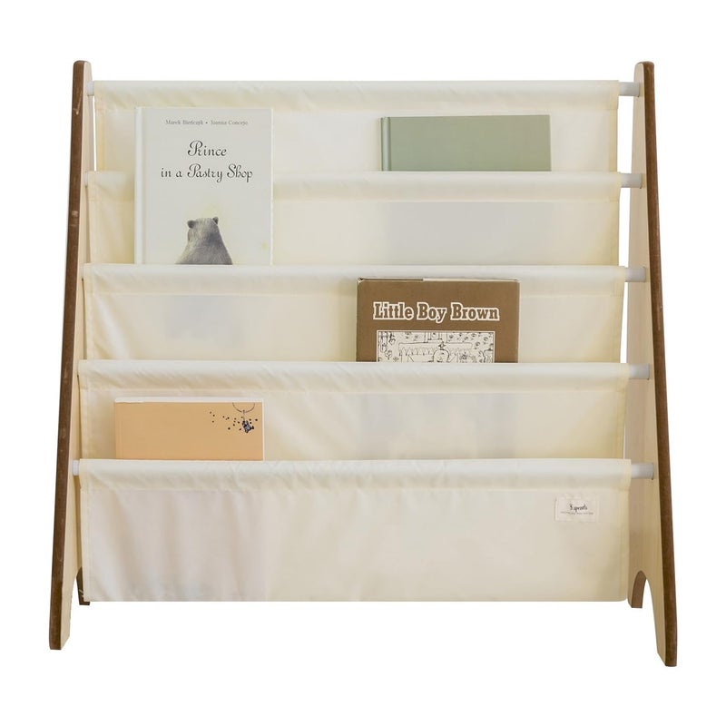 3 Sprouts Kids Bookshelf with Recycled Fabric - 4-Tier Sling Storage for Kids Rooms Holds 35 Titles - Toddler Organizer for Ages 3+ - Cream - Image 1
