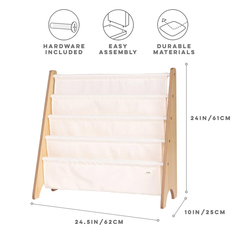 3 Sprouts Kids Bookshelf with Recycled Fabric - 4-Tier Sling Storage for Kids Rooms Holds 35 Titles - Toddler Organizer for Ages 3+ - Cream - Image 2