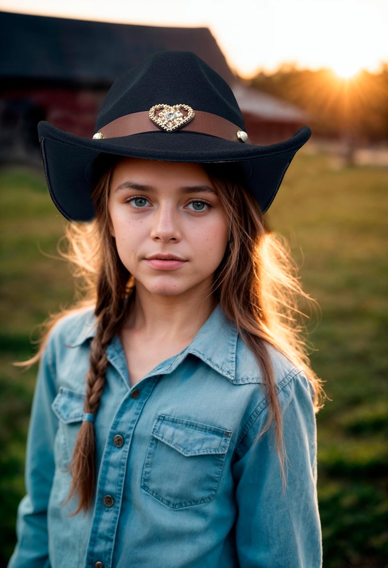 Jastore Western Cowboy Hat for Kids Girls with Heart Shaped Buckle Blet Cowgirl Hat Rodeo Party Hats (US, Age, 6 Years, 12 Years, Khaki) - Image 5