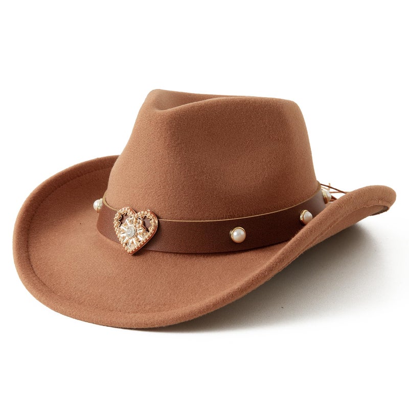 Jastore Western Cowboy Hat for Kids Girls with Heart Shaped Buckle Blet Cowgirl Hat Rodeo Party Hats (US, Age, 6 Years, 12 Years, Khaki) - Image 2
