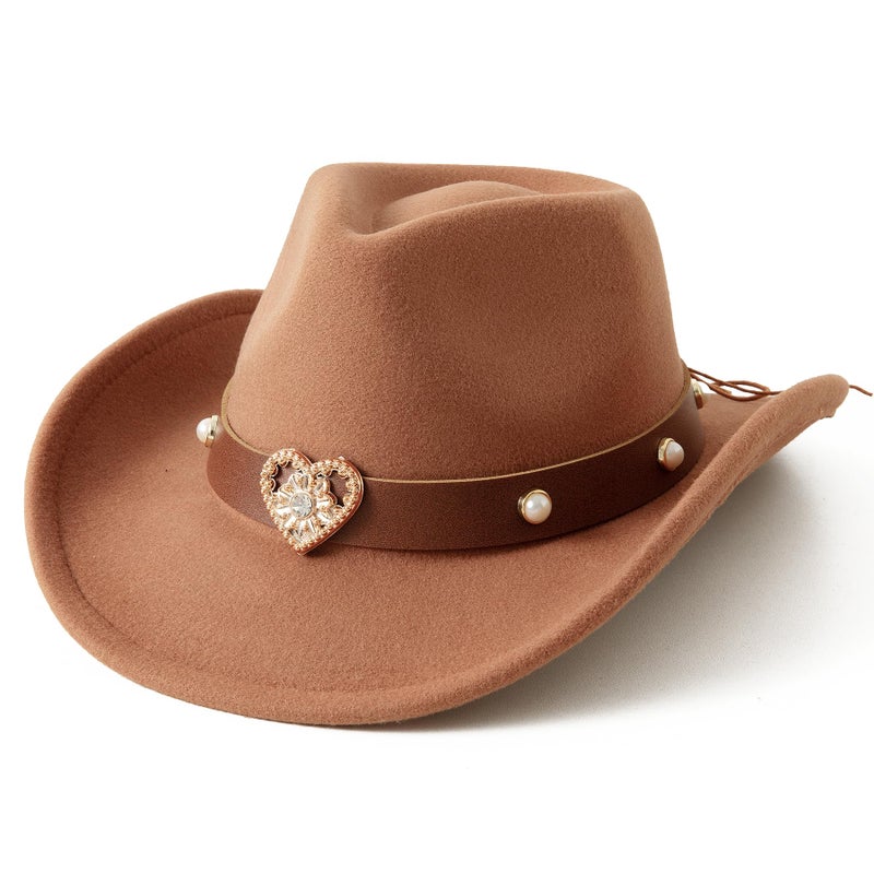 Jastore Western Cowboy Hat for Kids Girls with Heart Shaped Buckle Blet Cowgirl Hat Rodeo Party Hats (US, Age, 6 Years, 12 Years, Khaki) - Image 1