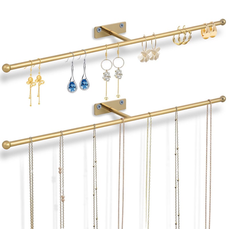 DTMNEP 2 Pack Wall Jewelry Organizer, 14.5'' Necklace Holder for Hanging Earring, Ring, Bracelet, Hairband, Glasses Storage, Decorative Space-Saving Jewelry Display-Gold - Image 1