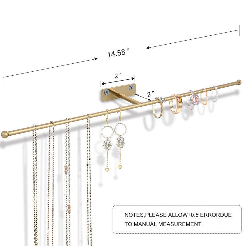 DTMNEP 2 Pack Wall Jewelry Organizer, 14.5'' Necklace Holder for Hanging Earring, Ring, Bracelet, Hairband, Glasses Storage, Decorative Space-Saving Jewelry Display-Gold - Image 3