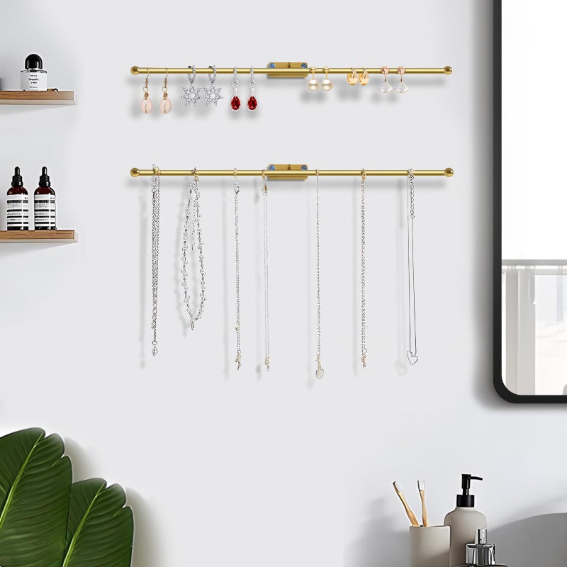 DTMNEP 2 Pack Wall Jewelry Organizer, 14.5'' Necklace Holder for Hanging Earring, Ring, Bracelet, Hairband, Glasses Storage, Decorative Space-Saving Jewelry Display-Gold - Image 2