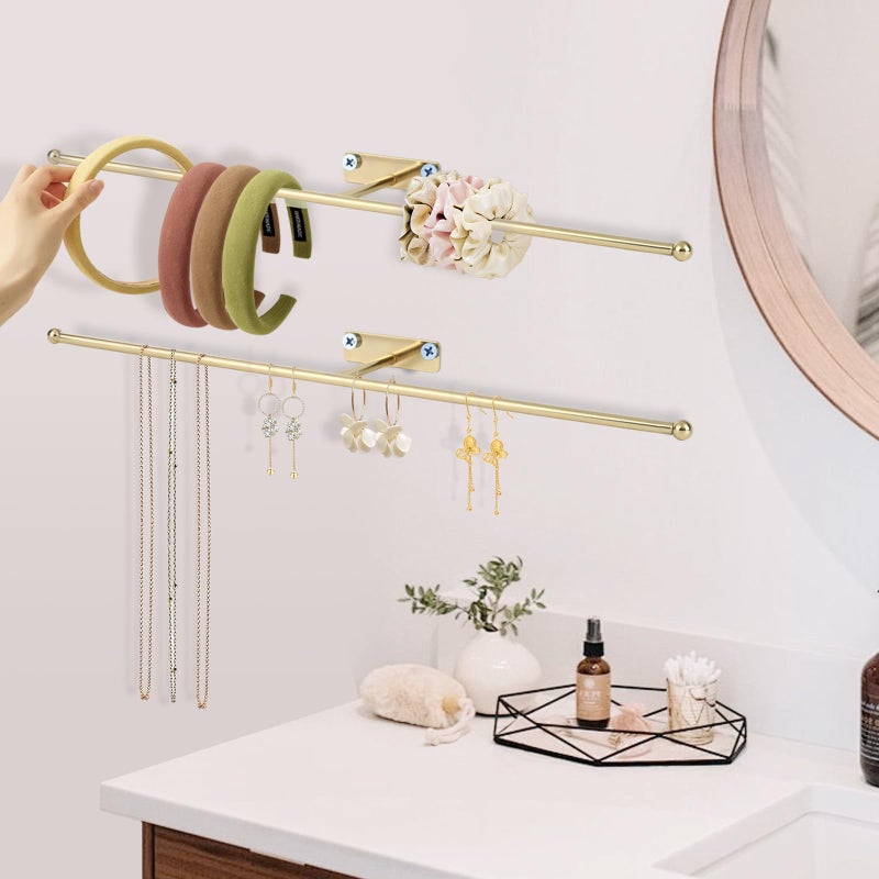 DTMNEP 2 Pack Wall Jewelry Organizer, 14.5'' Necklace Holder for Hanging Earring, Ring, Bracelet, Hairband, Glasses Storage, Decorative Space-Saving Jewelry Display-Gold - Image 4