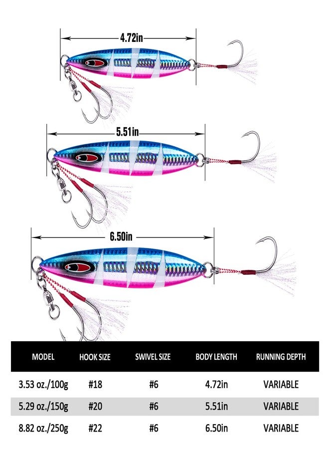 Goture Glow Slow Pitch Jigs with Portable Jig Bag, Double Assist Hook Fishing Jig Lead Saltwater Jigging Lures for Tuna, Dogtooth Tuna, Yellowtail, Kingfish, Bluefin-3Weights(100g/150g/250g) &3Colors - Image 5