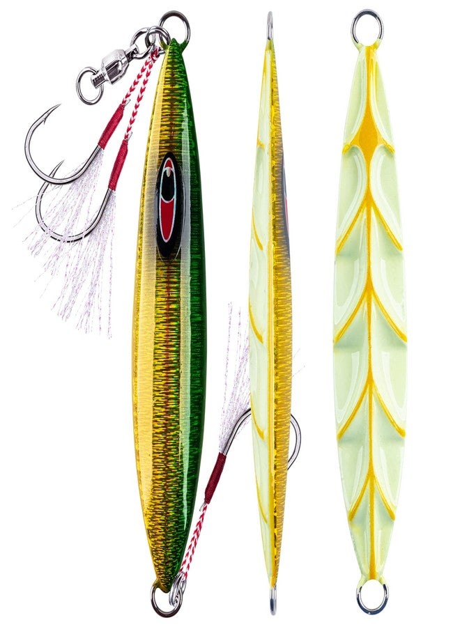 Goture Glow Slow Pitch Jigs with Portable Jig Bag, Double Assist Hook Fishing Jig Lead Saltwater Jigging Lures for Tuna, Dogtooth Tuna, Yellowtail, Kingfish, Bluefin-3Weights(100g/150g/250g) &3Colors - Image 1
