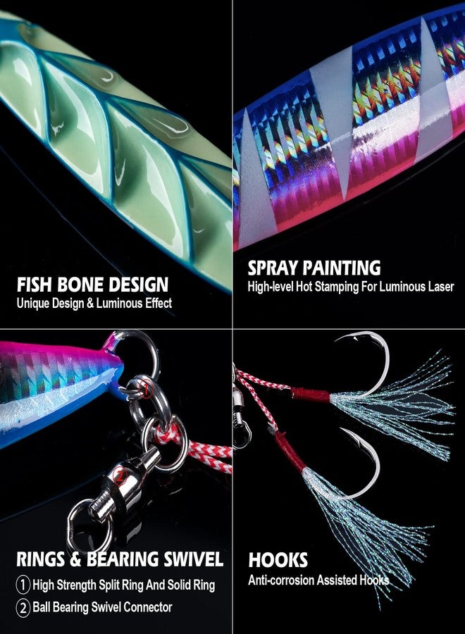 Goture Glow Slow Pitch Jigs with Portable Jig Bag, Double Assist Hook Fishing Jig Lead Saltwater Jigging Lures for Tuna, Dogtooth Tuna, Yellowtail, Kingfish, Bluefin-3Weights(100g/150g/250g) &3Colors - Image 4