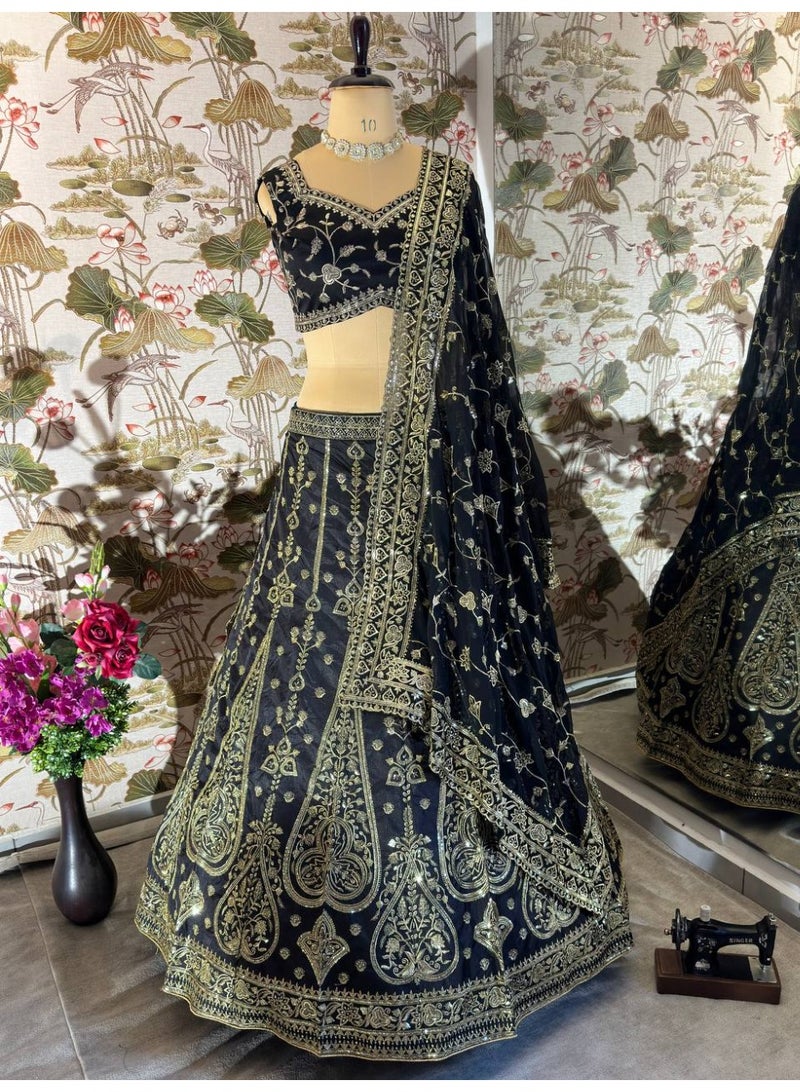 Super Asian Designer Jalpari Silk Lehenga with Georgette Dupatta & Heavy Can-Can Flair  - Image 5
