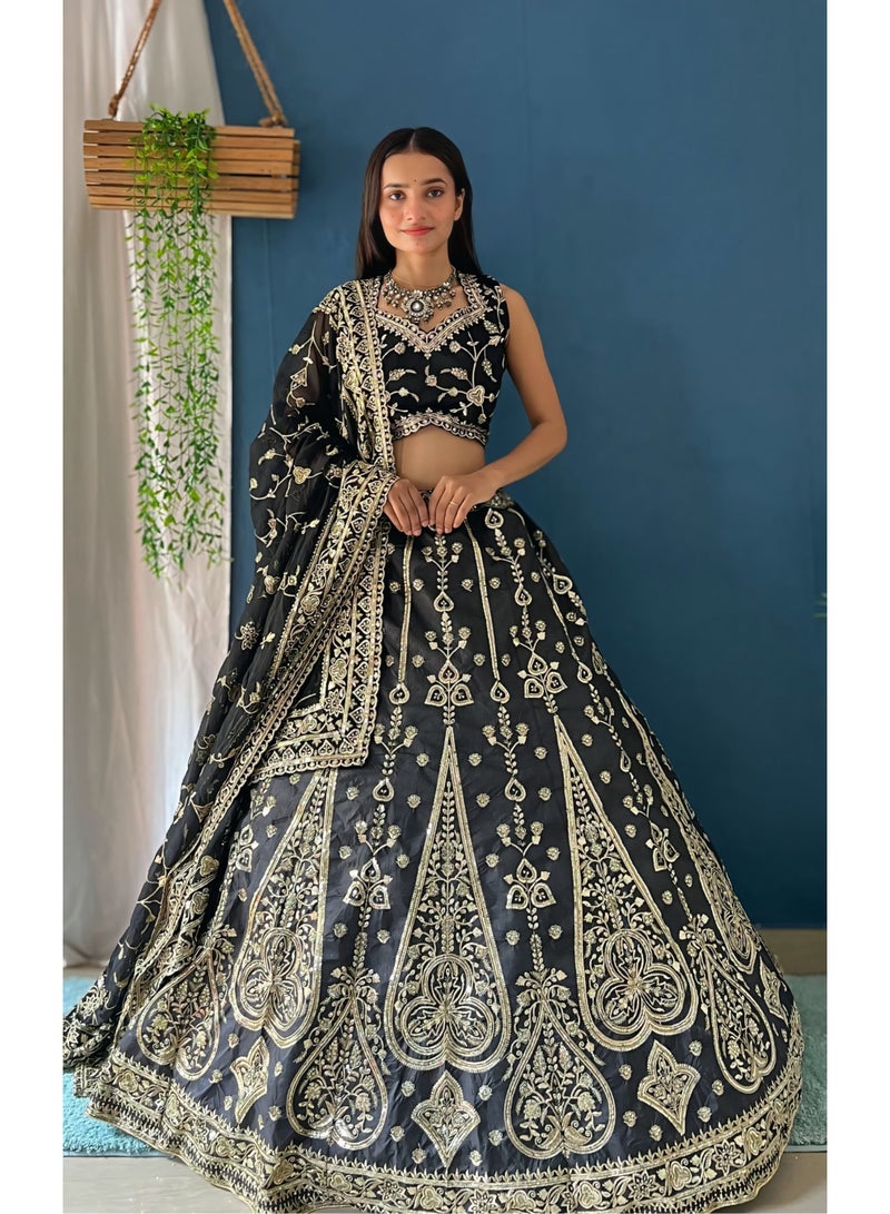 Super Asian Designer Jalpari Silk Lehenga with Georgette Dupatta & Heavy Can-Can Flair  - Image 1