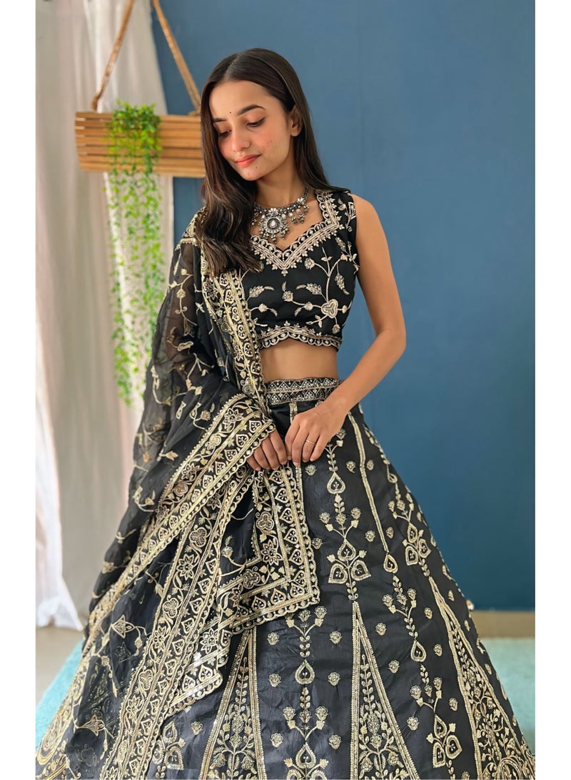Super Asian Designer Jalpari Silk Lehenga with Georgette Dupatta & Heavy Can-Can Flair  - Image 2