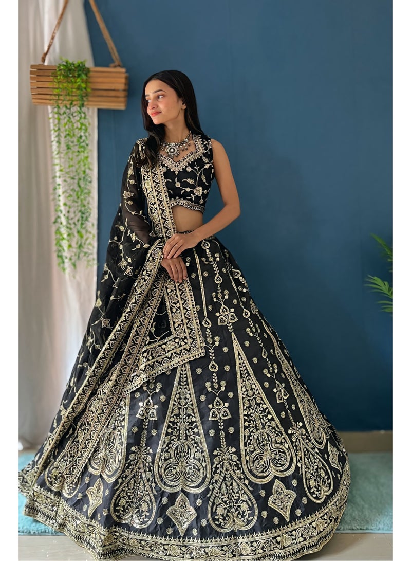 Super Asian Designer Jalpari Silk Lehenga with Georgette Dupatta & Heavy Can-Can Flair  - Image 4