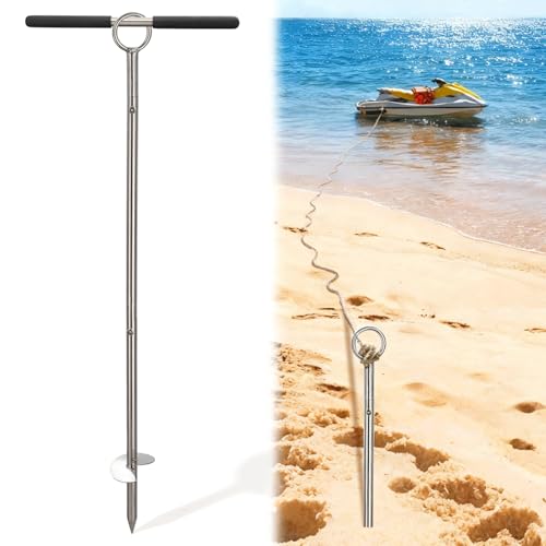 Feblomst Sand Anchor for Beach, 304 Stainless Steel Boat Anchor Kit 36 inch, Sharp Single Spiral and Detachable Handle for Easy Install Deep in Sand Water, Heavy Duty Anchor for Kayak, Jet Ski, PWC, Small Boat - Image 1