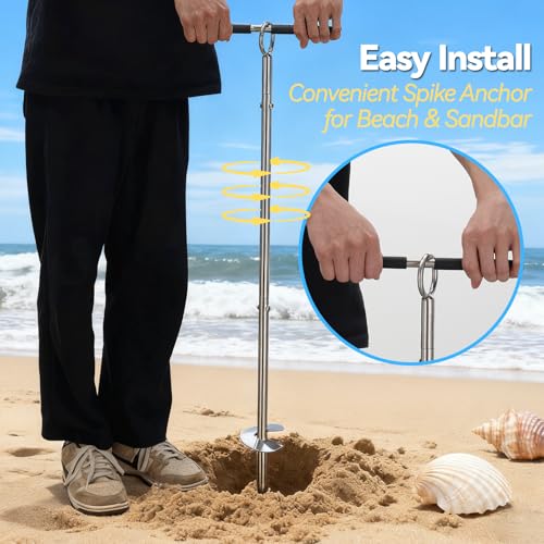 Feblomst Sand Anchor for Beach, 304 Stainless Steel Boat Anchor Kit 36 inch, Sharp Single Spiral and Detachable Handle for Easy Install Deep in Sand Water, Heavy Duty Anchor for Kayak, Jet Ski, PWC, Small Boat - Image 5