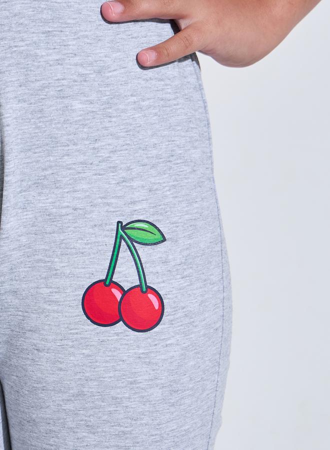 Styli Teen Girls Grey Full-Length Leggings with Cherry Print - Image 3