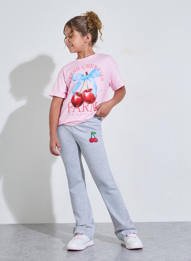 Styli Teen Girls Grey Full-Length Leggings with Cherry Print - Image 2