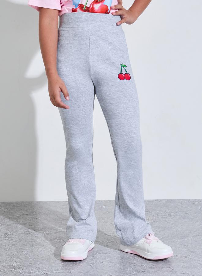 Styli Teen Girls Grey Full-Length Leggings with Cherry Print - Image 1