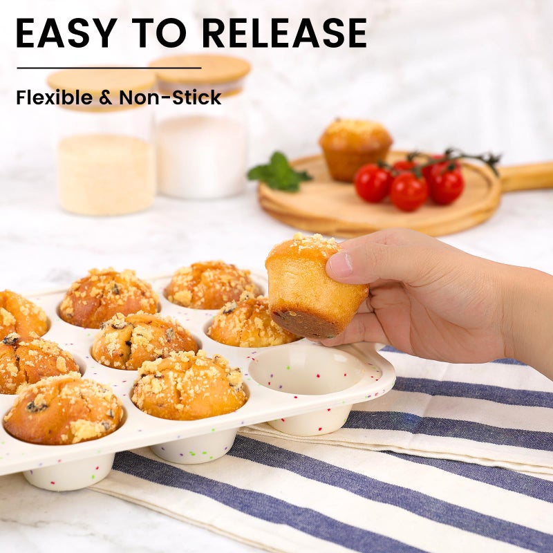 Vinino 2Pack Silicone Muffin Pan for Baking with Metal Reinforced Frame, Regular 12 Cup and Mini 24 Cup Nonstick Cupcake Pan Set, BPA Free Silicone Muffin Tray Molds for Oven Dishwasher Safe - Image 3