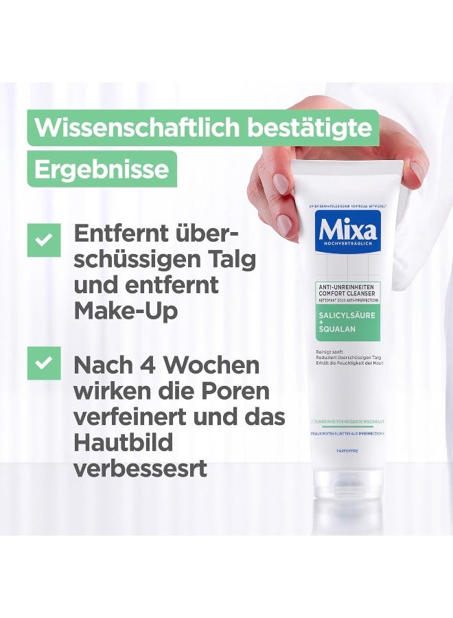 mixa Mixa Anti-impurities comfort cleanser, for acne-prone and sensitive skin, smooths the appearance of pores, with salicylic acid and squalane, suitable for face and neck, hypoallergenic, 150 ml - Image 2