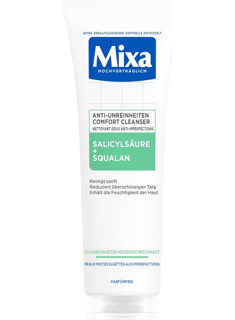 mixa Mixa Anti-impurities comfort cleanser, for acne-prone and sensitive skin, smooths the appearance of pores, with salicylic acid and squalane, suitable for face and neck, hypoallergenic, 150 ml - Image 1