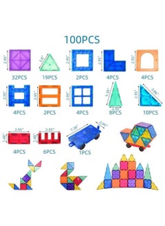 Y&D Magnetic Tiles Building Blocks,Clear 3D Blocks Construction Playboards,100PCS Educational Magnet Toys Recreational, for Children Ages 3 Years + (100PCS)  - Image 3