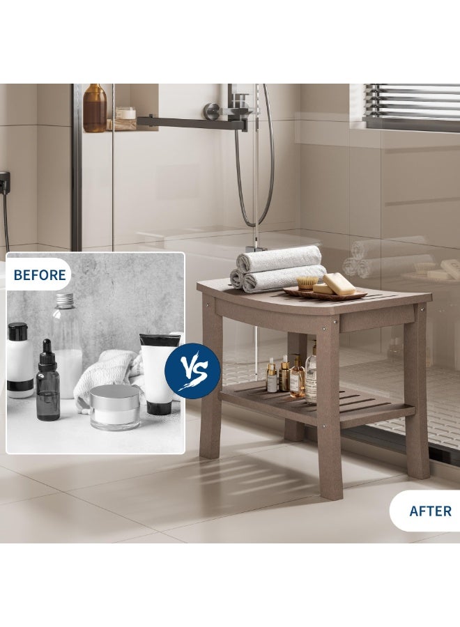 Garvee HDPE Shower Bench with Storage Shelf,Waterproof Shower Seat Stool Chair for Bathroom Bathtub,Non-Slip Spa Stool,Indoor Outdoor Use,Space-Saving,No Maintenance - Image 3