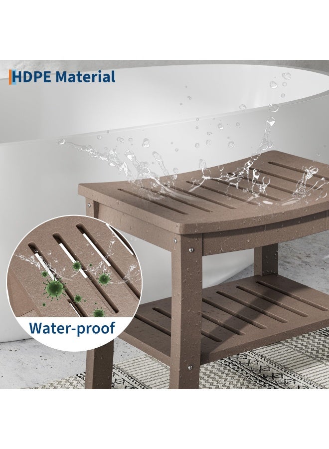 Garvee HDPE Shower Bench with Storage Shelf,Waterproof Shower Seat Stool Chair for Bathroom Bathtub,Non-Slip Spa Stool,Indoor Outdoor Use,Space-Saving,No Maintenance - Image 1