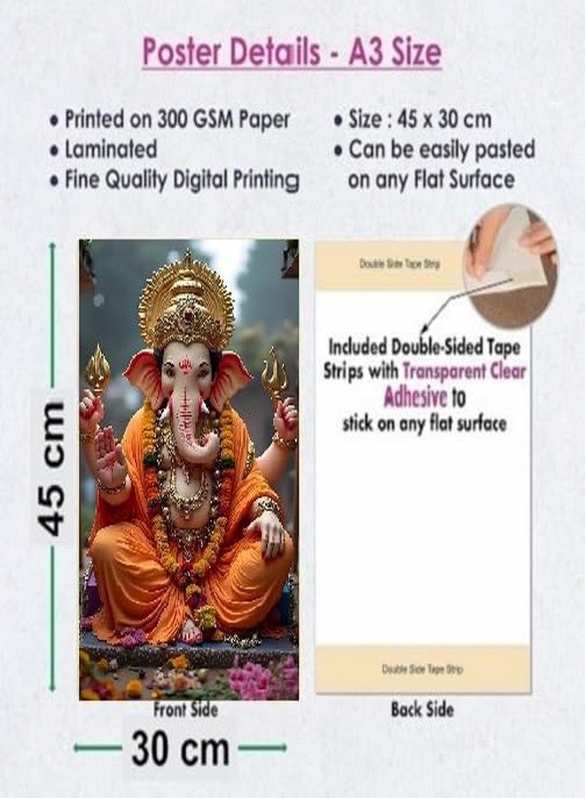 Fliptic Lord Ganesh Poster Wall | Ganpati Sticker Wall | Ganesh Ji Sticker | Ganesha Chaturthi Poster for Decoration | (300 GSM Paper, 12 x 18 Inch, Multicolour) (Design 3, 45L x 30W cm) - Image 4