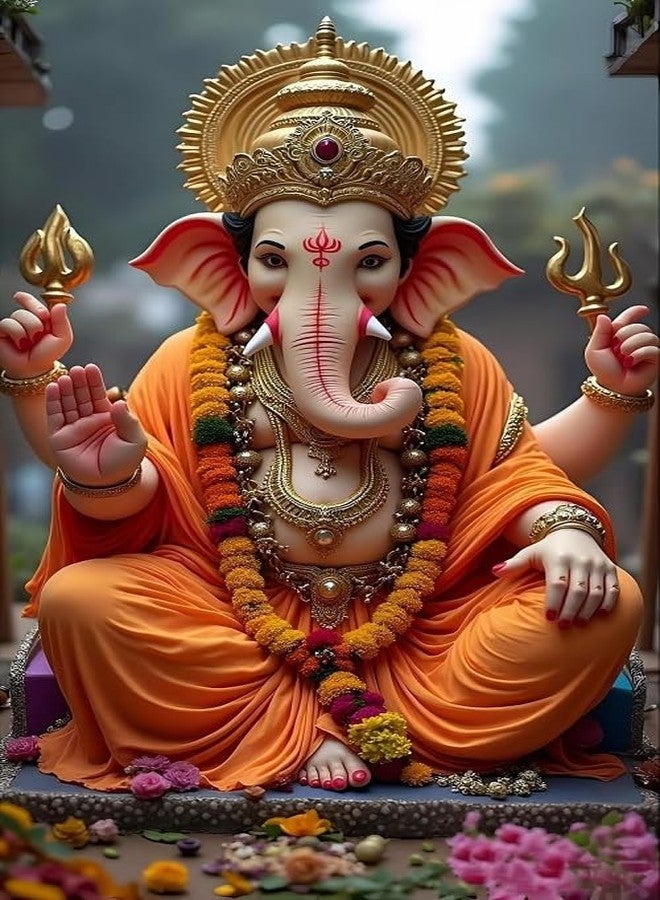 Fliptic Lord Ganesh Poster Wall | Ganpati Sticker Wall | Ganesh Ji Sticker | Ganesha Chaturthi Poster for Decoration | (300 GSM Paper, 12 x 18 Inch, Multicolour) (Design 3, 45L x 30W cm) - Image 1
