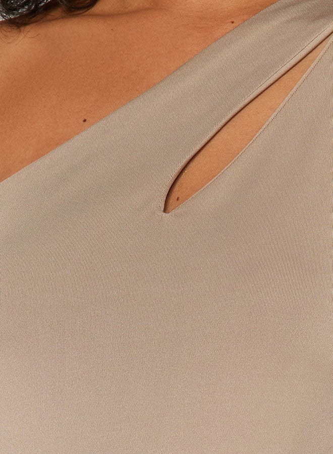 trendyol Mink Asymmetrical Collar Asymmetrical Collar Cut Out Detail Knitted Bodysuit with Snaps at the Bottom  - Image 5
