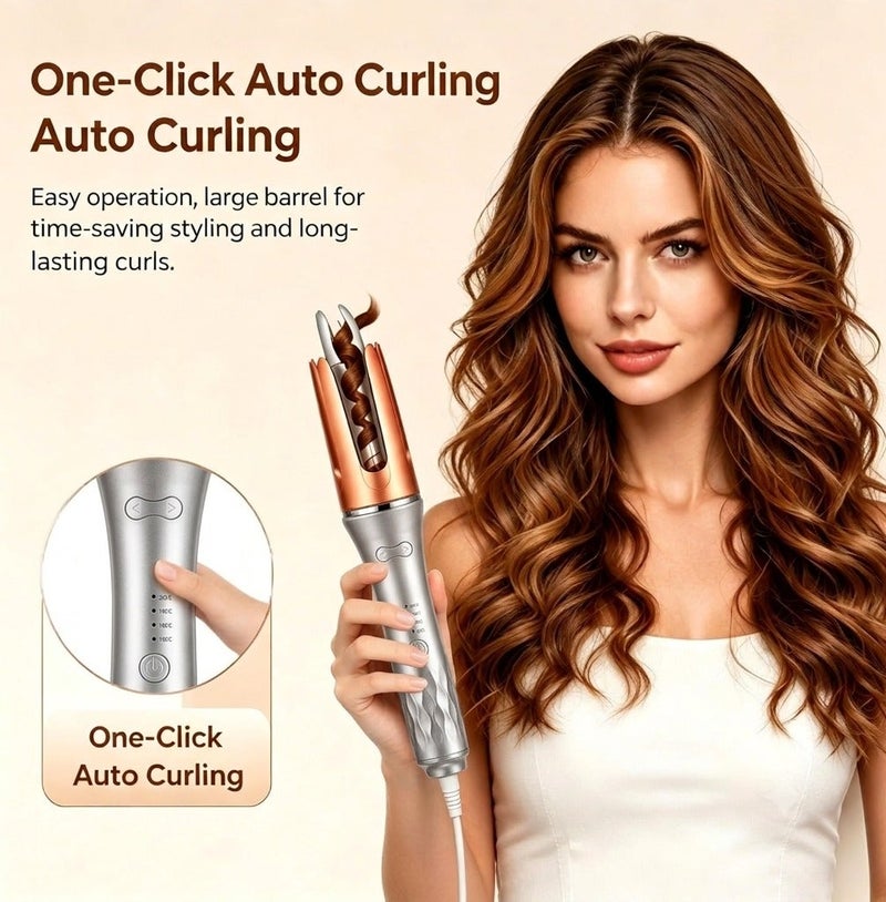 Automatic Hair Curler, Auto Curling Wand with 4 Temperature Settings (160°C-200°C), Anti-Scald and Anti-Tangle Smart Design, 360° Swivel Cord Dual Voltage Travel Hair Waver for Long and Medium Hair - Image 5