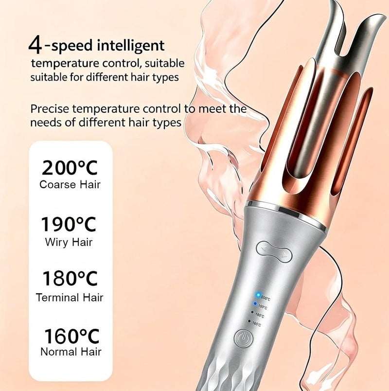 Automatic Hair Curler, Auto Curling Wand with 4 Temperature Settings (160°C-200°C), Anti-Scald and Anti-Tangle Smart Design, 360° Swivel Cord Dual Voltage Travel Hair Waver for Long and Medium Hair - Image 3