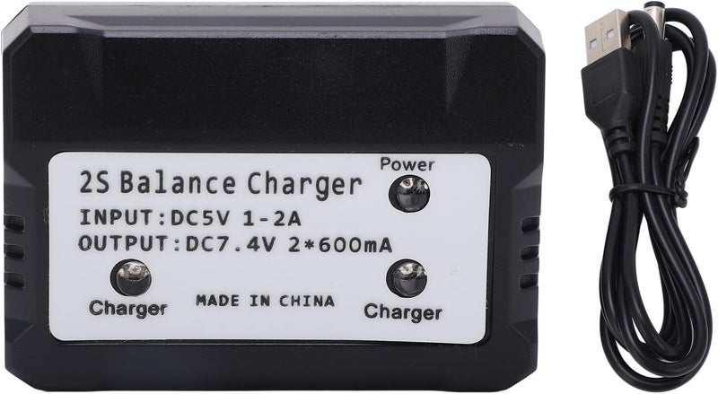 cheekyglo 2S Balance Charger,7.4V LiPo Battery Charger for Wltoys, Boat Plane Toy Charger Black - Image 2