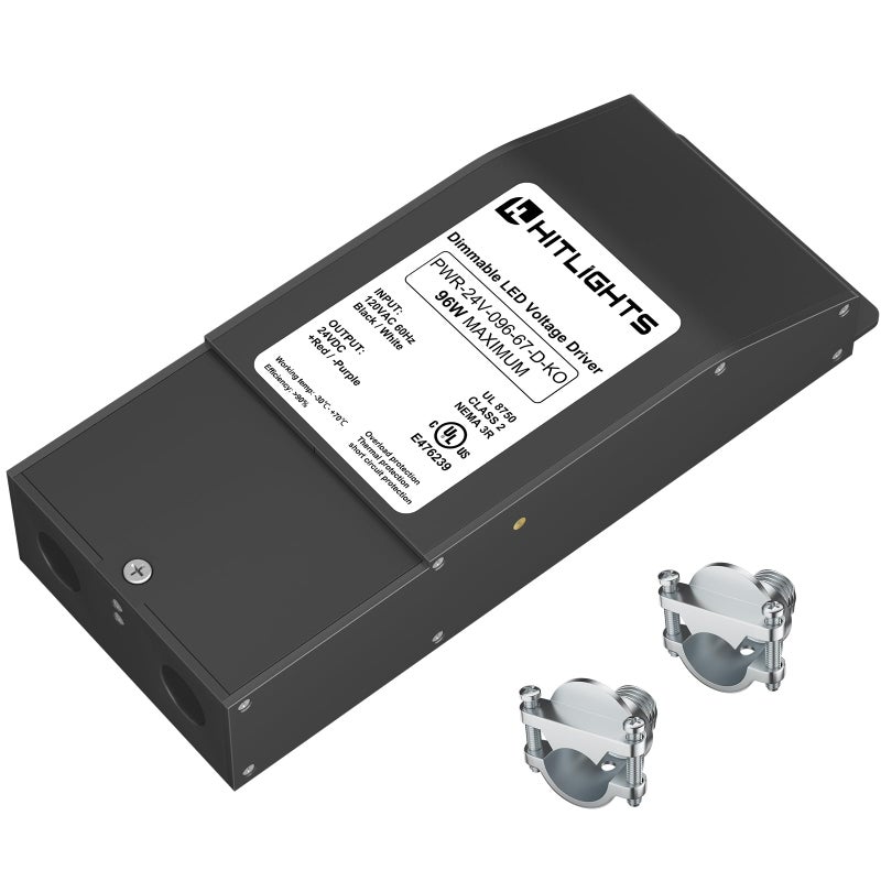 HitLights Dimmable Driver 24V 96W (4A), Magnetic 120V AC Transformer, Low Voltage Power Supply for LED Strip Lights- Compatible Leviton for Kitchens, Cabinets, Bedrooms & More - USA Made - Image 1