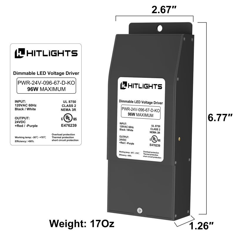 HitLights Dimmable Driver 24V 96W (4A), Magnetic 120V AC Transformer, Low Voltage Power Supply for LED Strip Lights- Compatible Leviton for Kitchens, Cabinets, Bedrooms & More - USA Made - Image 2