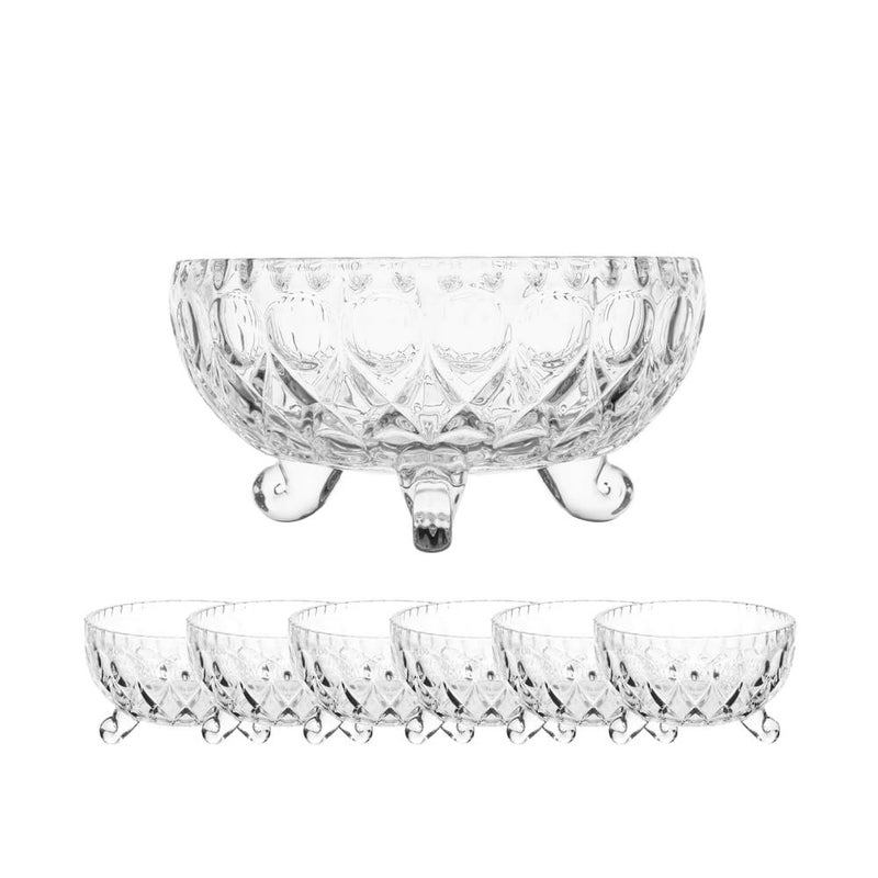 WRINGO Glass Serving Bowls Set 7 pcs Dessert Bowl Set Glassware Tableware Serving Bowl Set for IceCream Fruit Candy Pasta Salad Sugar 1 Big Bowl 6 Small Bowl WD03 - Image 1