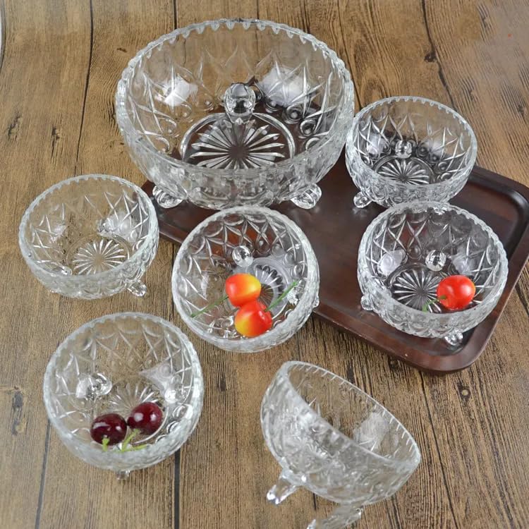 WRINGO Glass Serving Bowls Set 7 pcs Dessert Bowl Set Glassware Tableware Serving Bowl Set for IceCream Fruit Candy Pasta Salad Sugar 1 Big Bowl 6 Small Bowl WD03 - Image 4