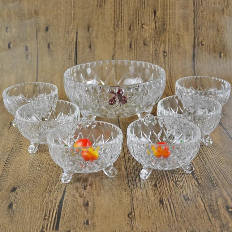 WRINGO Glass Serving Bowls Set 7 pcs Dessert Bowl Set Glassware Tableware Serving Bowl Set for IceCream Fruit Candy Pasta Salad Sugar 1 Big Bowl 6 Small Bowl WD03 - Image 2